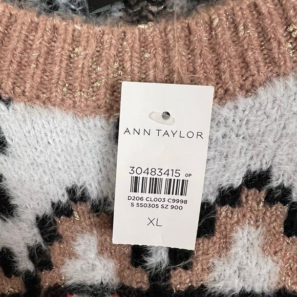 NWT Ann Taylor Fair Isle Metallic Jacquard Sweater Size XL - Picture 8 of 9
